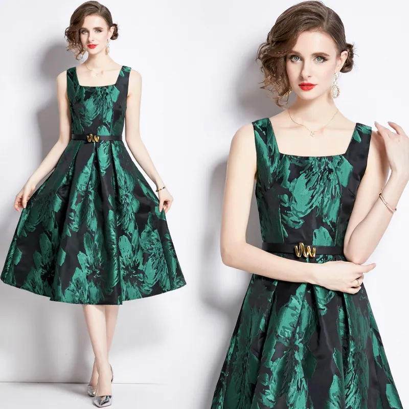 2024 Early Spring New French Elegant Palace Style Jacquard Exquisite Dress with Texture Dress and Free Belt