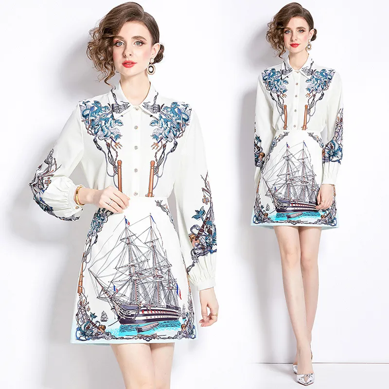 2024 New Fashionable and High end Charm Celebrity Fashion Printed A-line Skirt Set Two Pieces