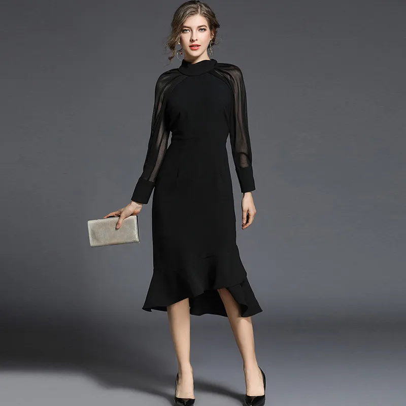 European Station Women's Wear 2023 Early Spring New Product Fashionable Style Long sleeved Fishtail Slim Fit Dress