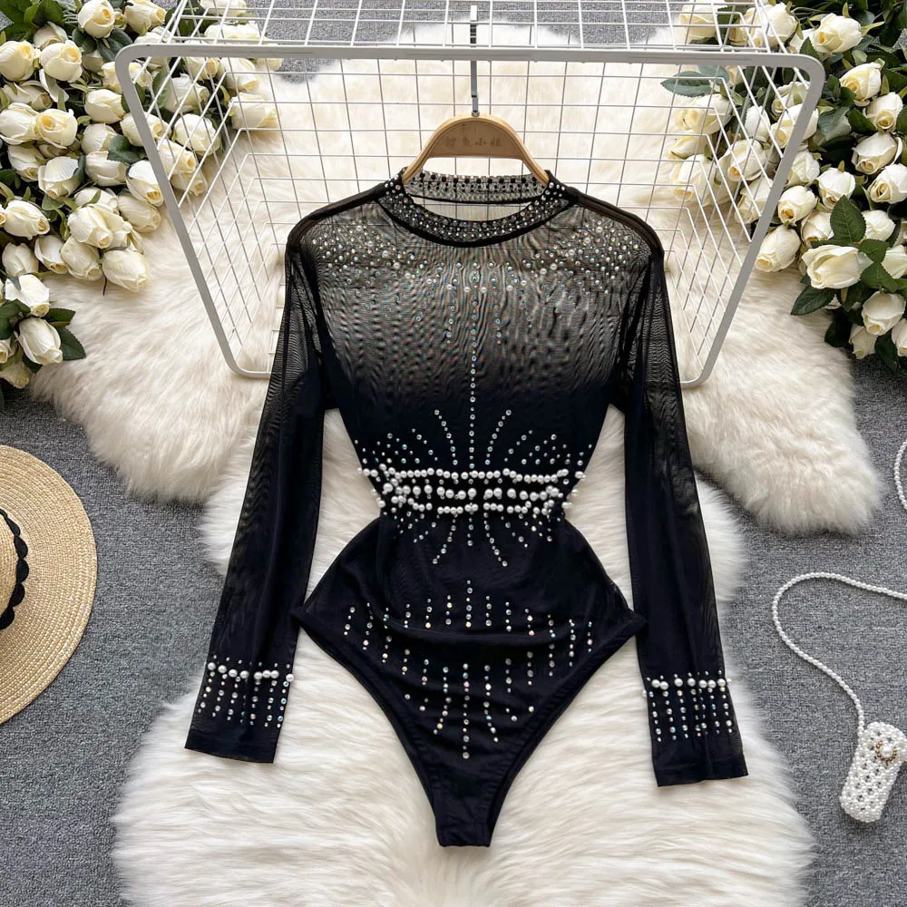 European and American fashion design sense, studded sequins, light luxury, high-end jumpsuit pants for women, thin style, slim temperament, and fashionable top layering