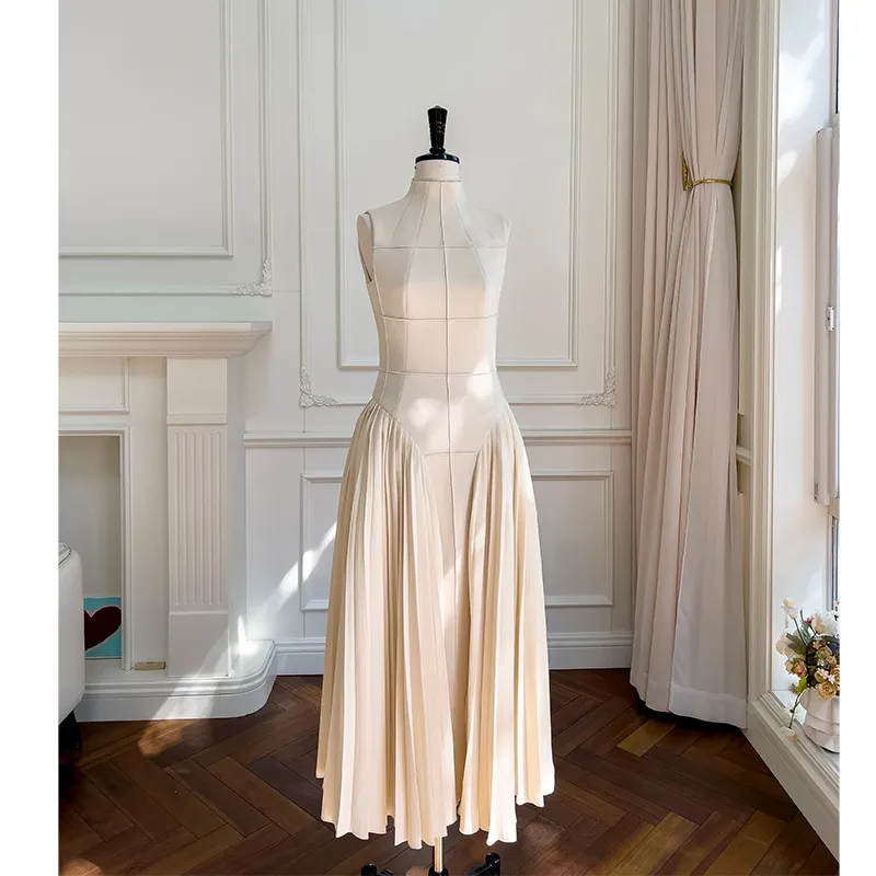 Autumn New Fashionable Style Small Standing Neck Sleeveless Mid length Dress Women's Slim Fit High Waist Skirt 67574