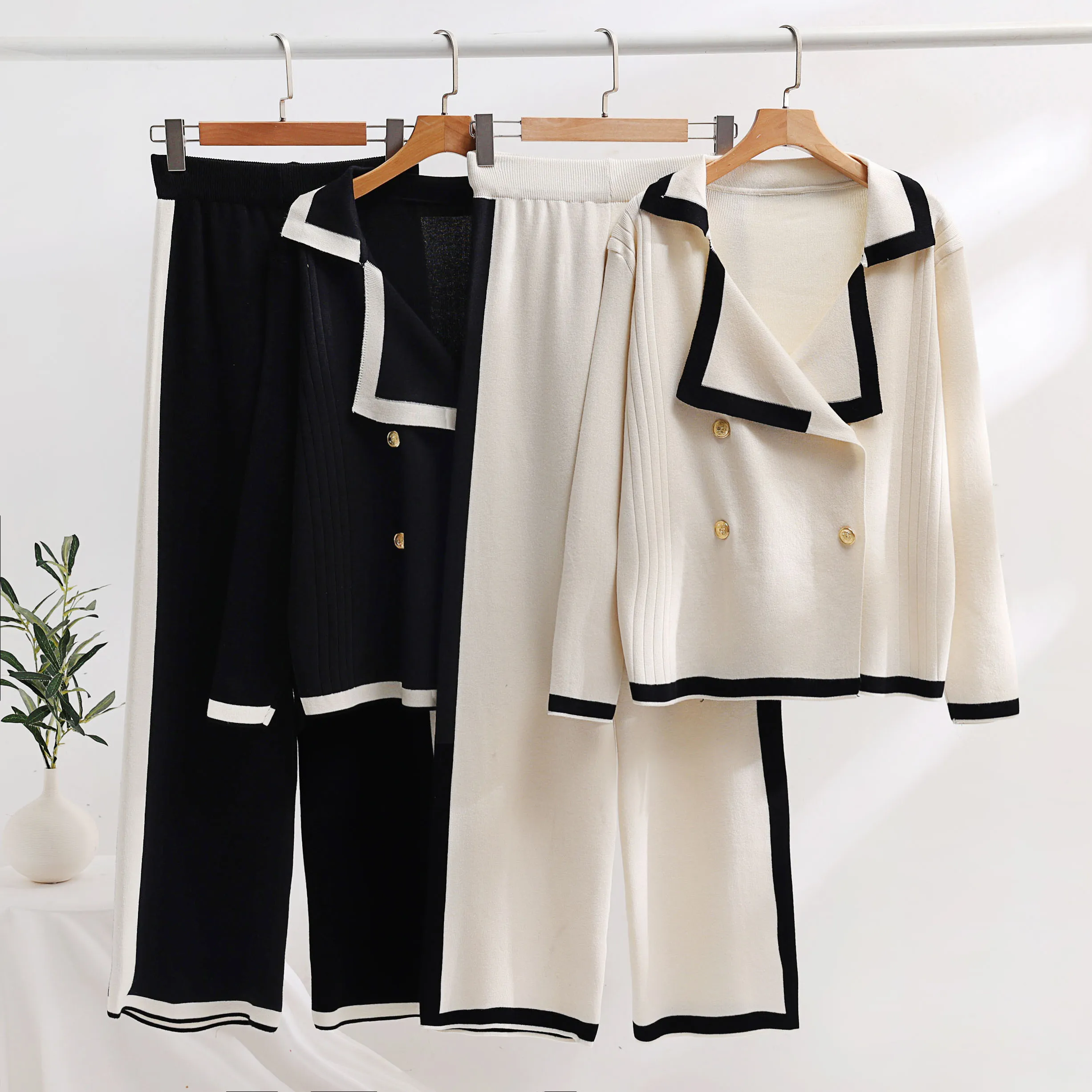 Celebrity Fashion Network Celebrity Knitted Wide Leg Pants Two Piece Set Early Autumn 2023 New Small Fragrance Professional Set for Women