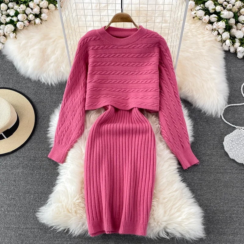 Autumn/Winter Korean version of lazy style sweater, women's loose chic top, two-piece knitted camisole vest dress