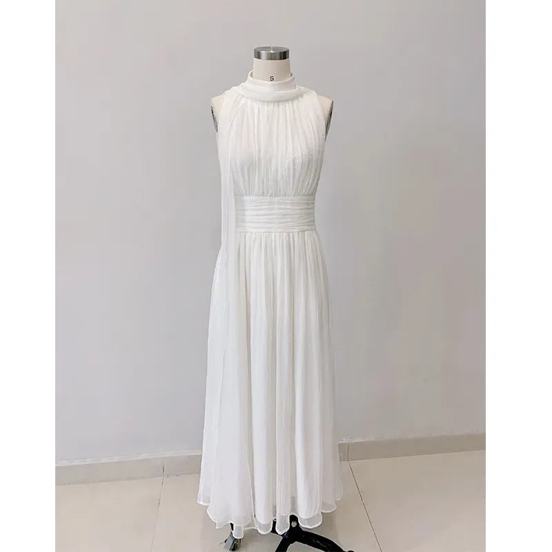 Early Spring New Product White Elegant Design Long Dress French Retro Banquet Dress Long Dress 67277