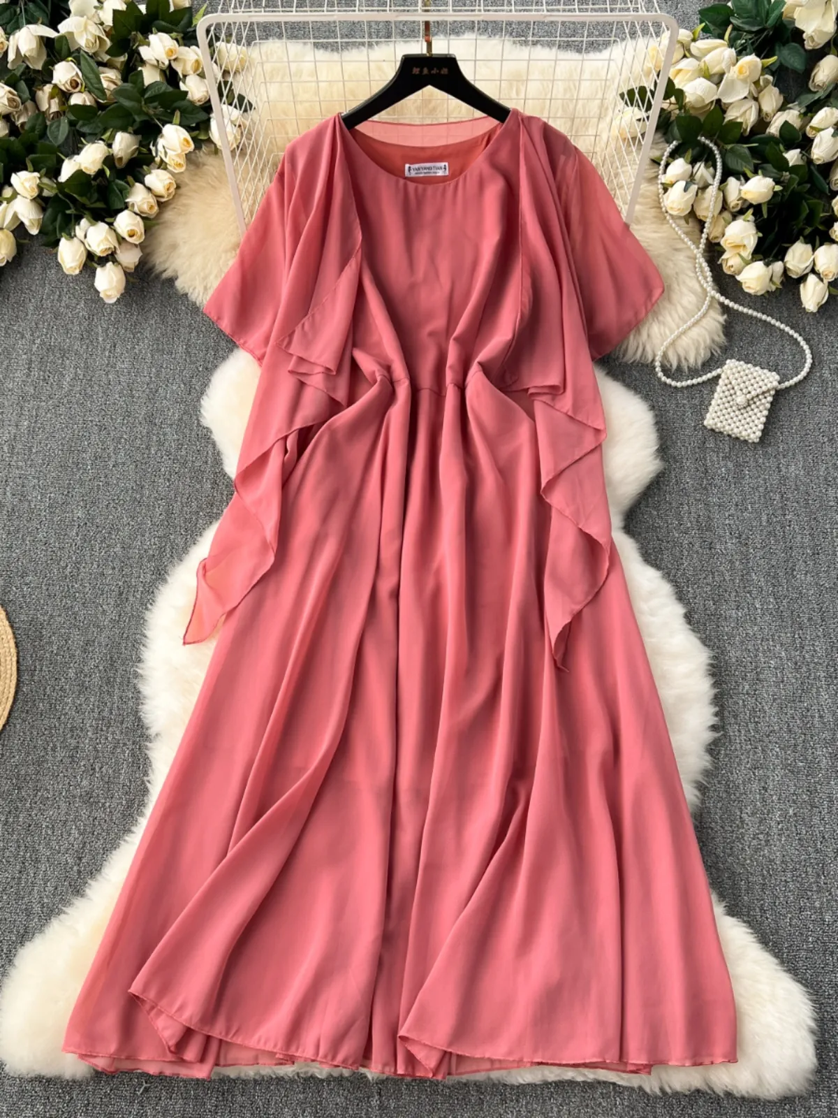 Summer new two-piece set for women, light and mature style, niche, high waisted, versatile sleeveless vest, dress, and shawl jacket