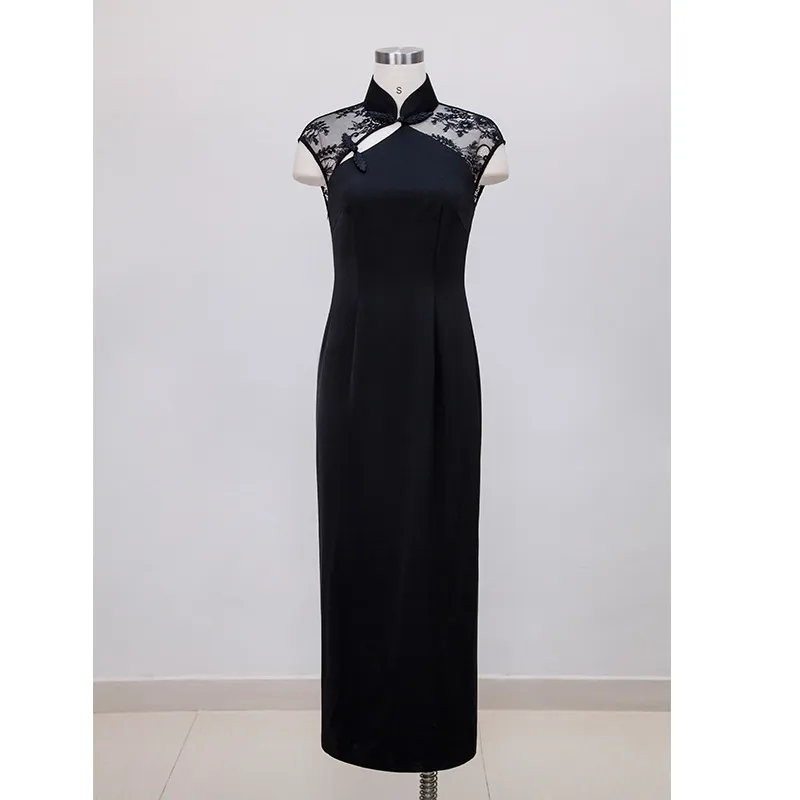 Summer black standing collar improved cheongsam slim fit high waisted dress dress for women can wear 67395 on weekdays