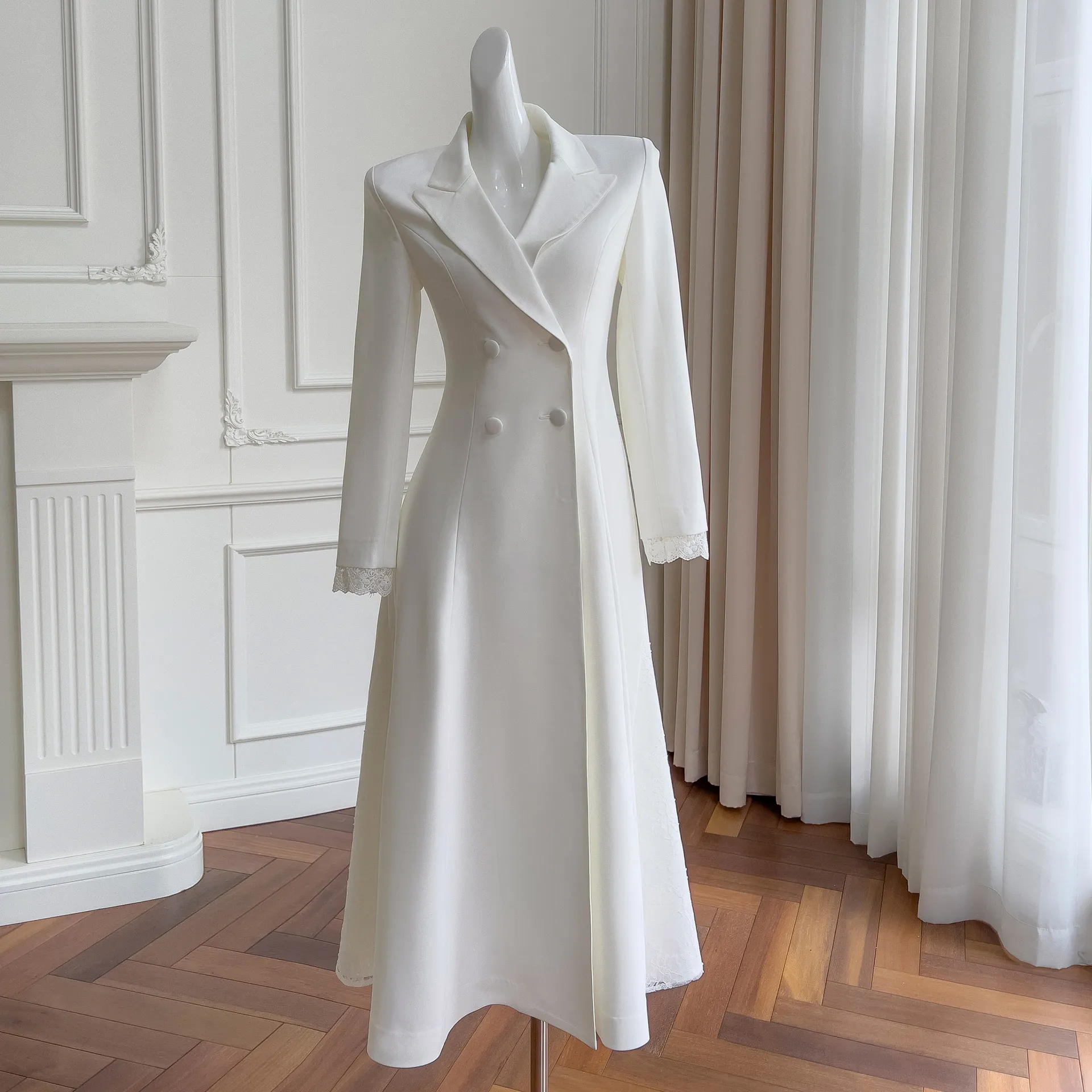 Autumn/Winter New White Annual Meeting Dress Autumn Suit Dress OL Professional Style Long sleeved Mid length Dress 68251