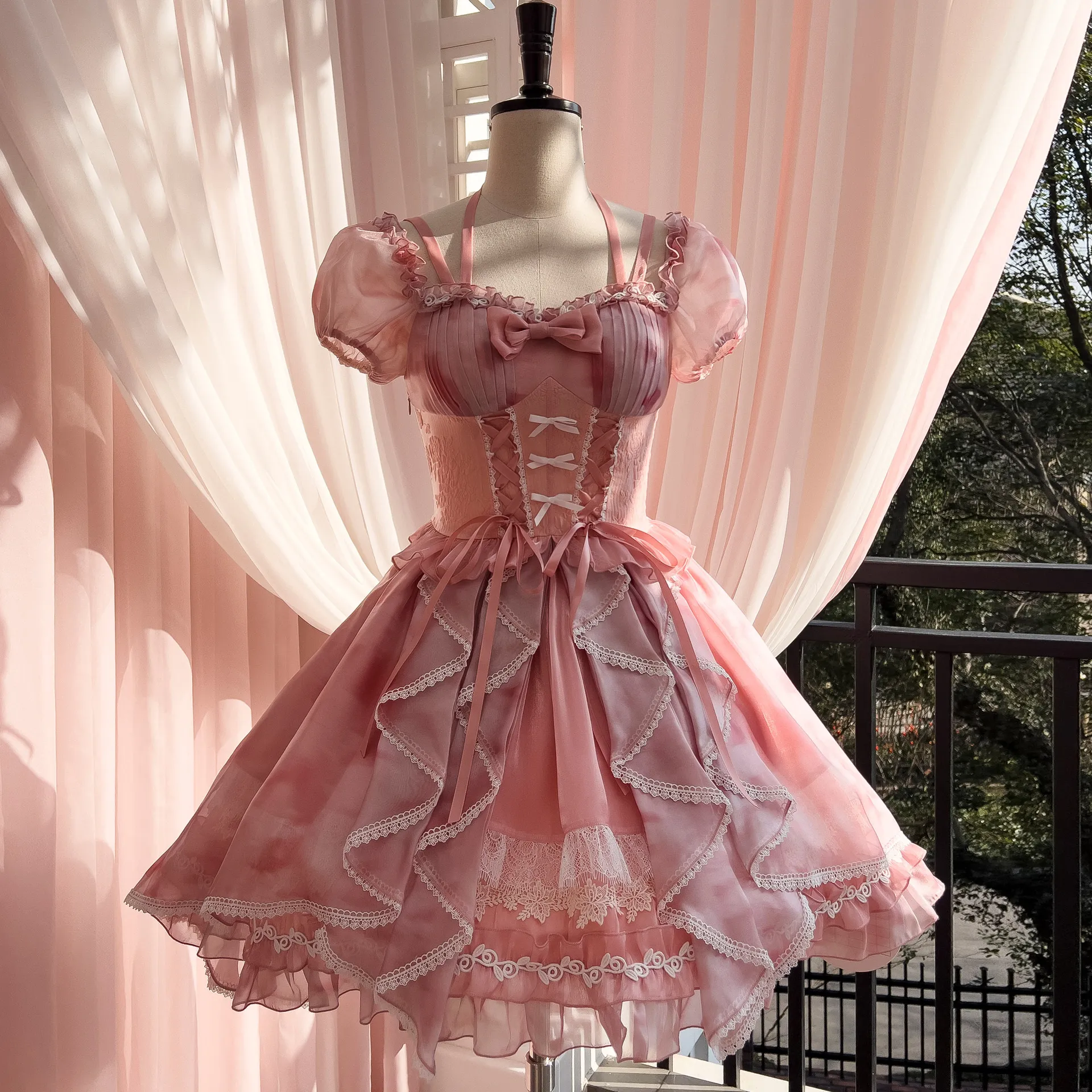 Yi Ge Li La 2024 Spring New Product Orange Pink Waist Display Temperament Short Daily Cute Dress for Women