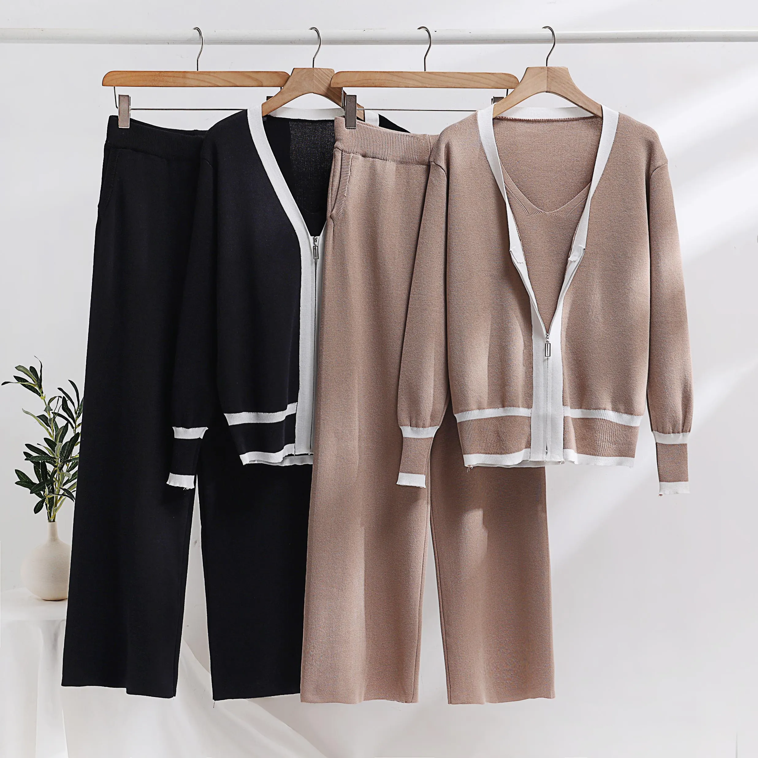 Knitted Three Piece Set European Fashion Station Sweater Set Russian Foreign Trade Casual Loose and Slimming INS Style 2023
